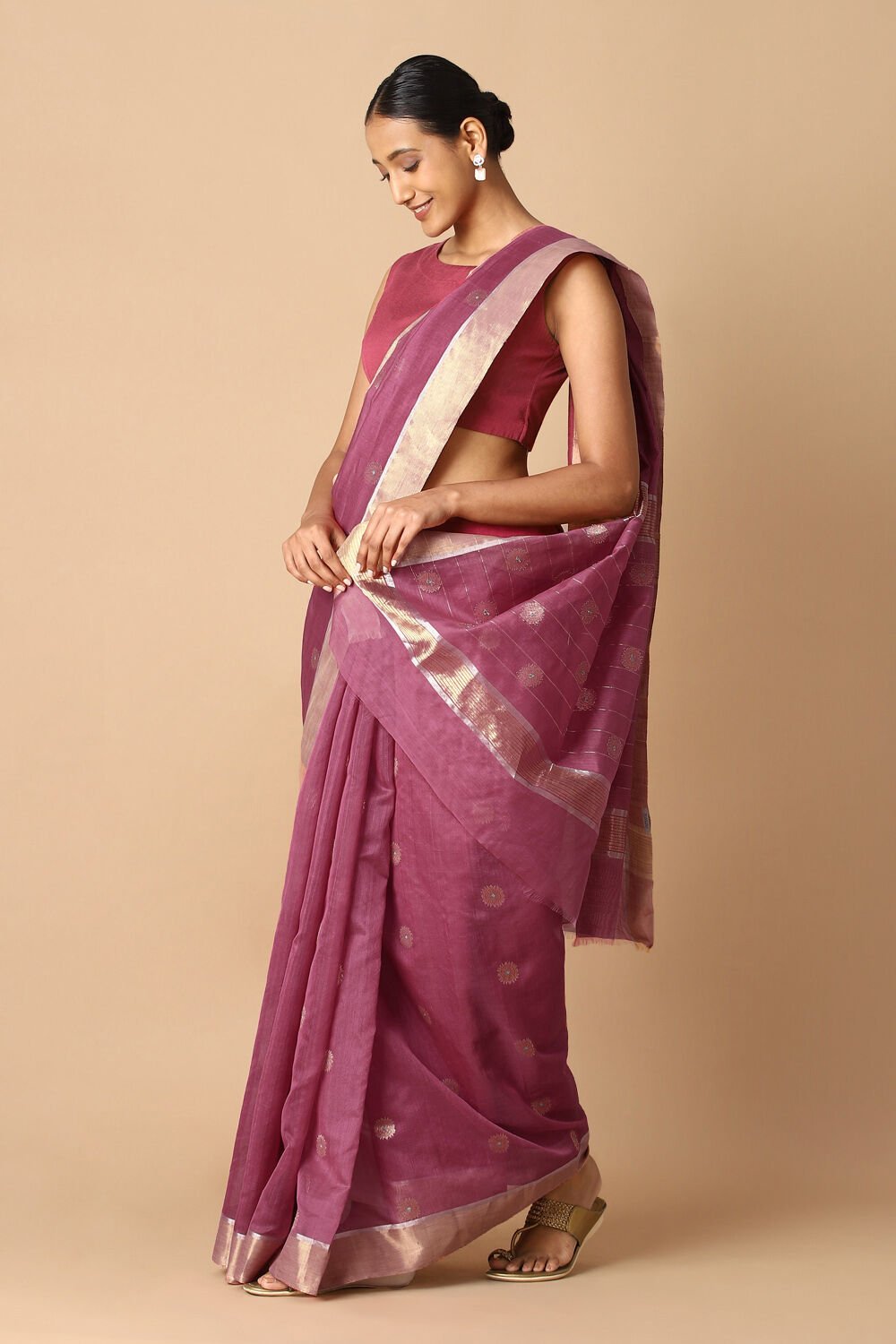 Dark Pink Pure Silk Cotton Chanderi Saree image number null