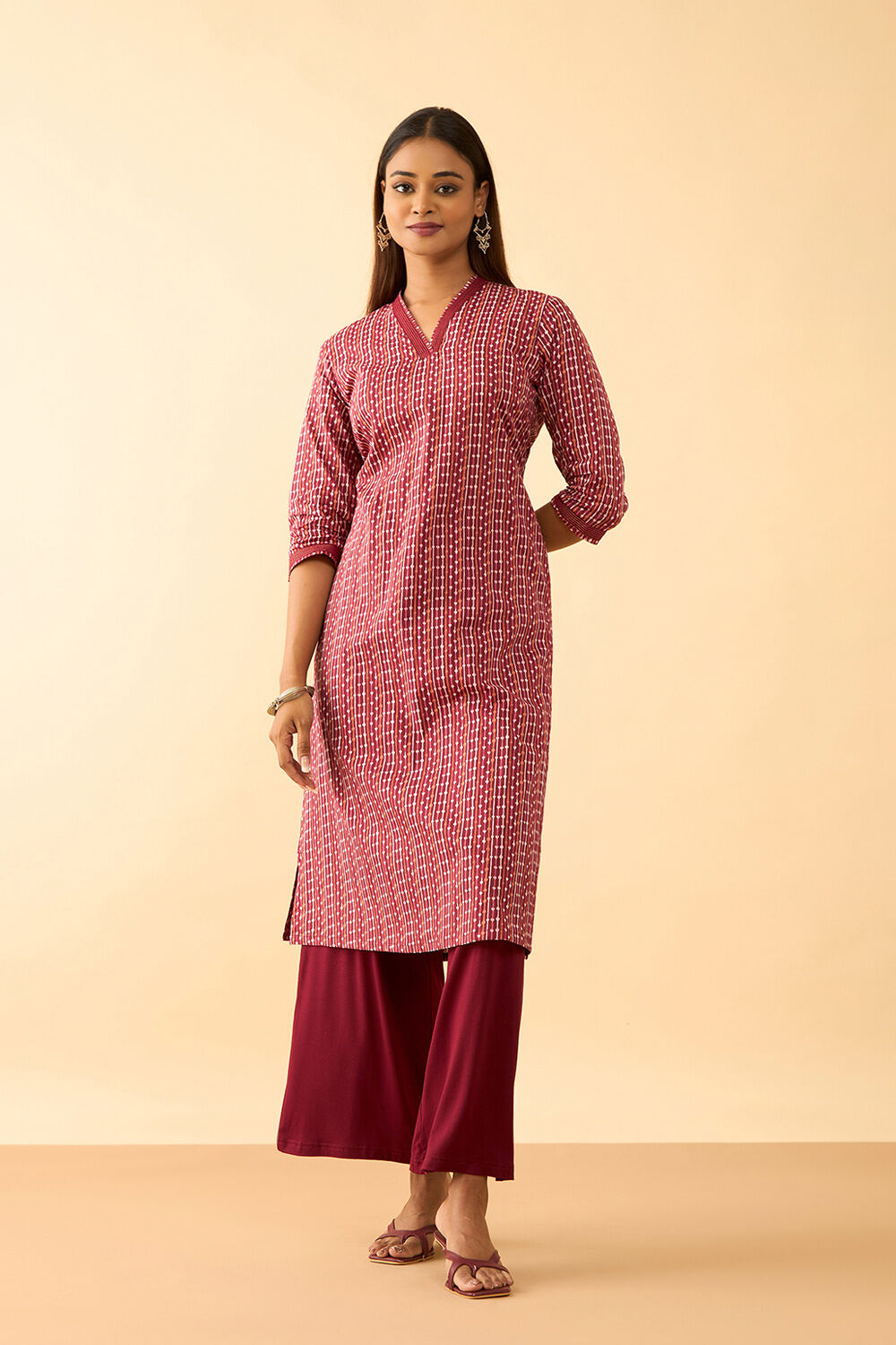 Dark Red Screen Printed Pure Cotton Kurta image number null
