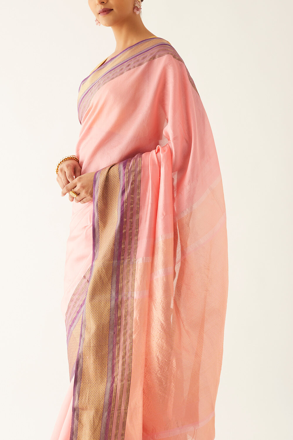 Light Pink Pure Silk Maheshwari Saree image number null