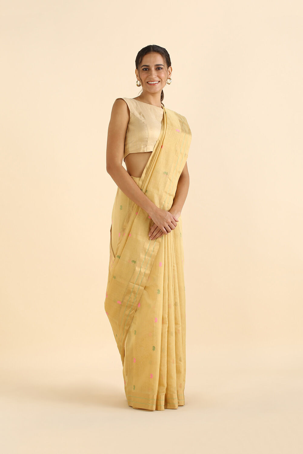Light Yellow Pure Cotton Tissue Chanderi Saree image number null