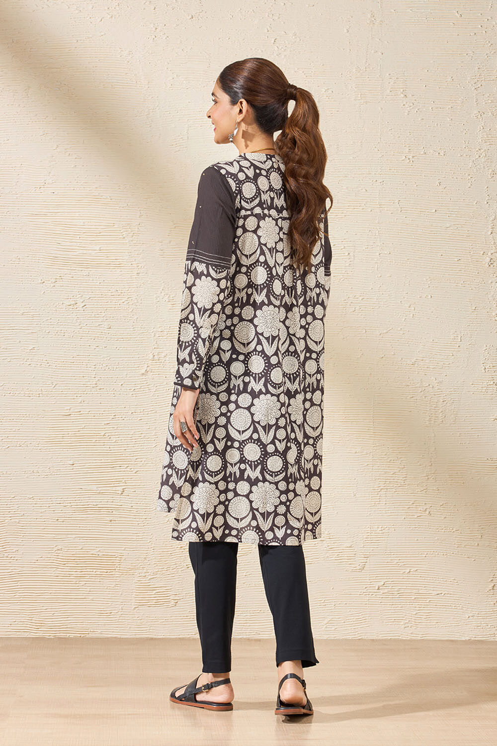 Black Pure Cotton Printed Sanganeri Kurta image number null