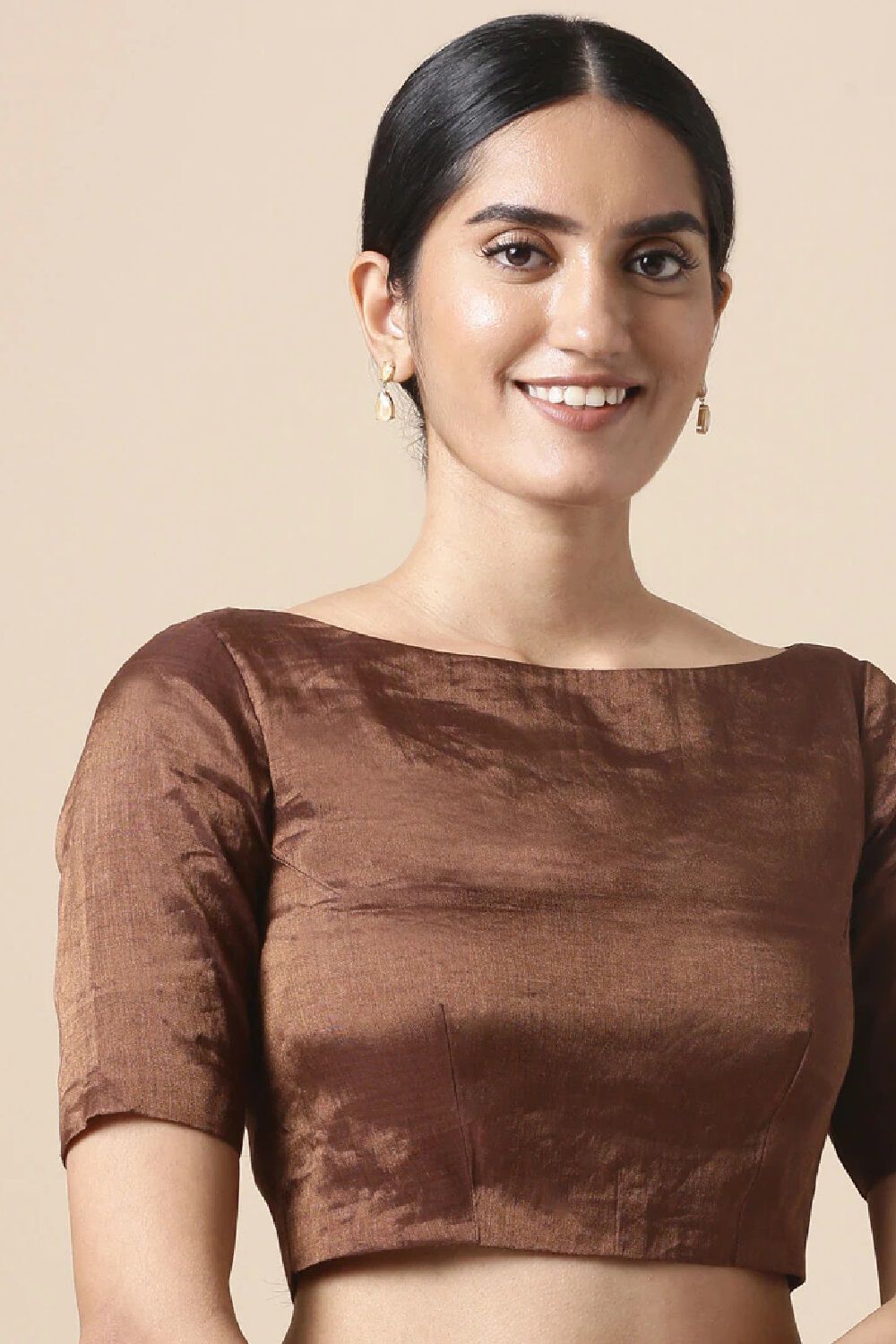 Coffee Brown Tissue Cotton Blouse image number null