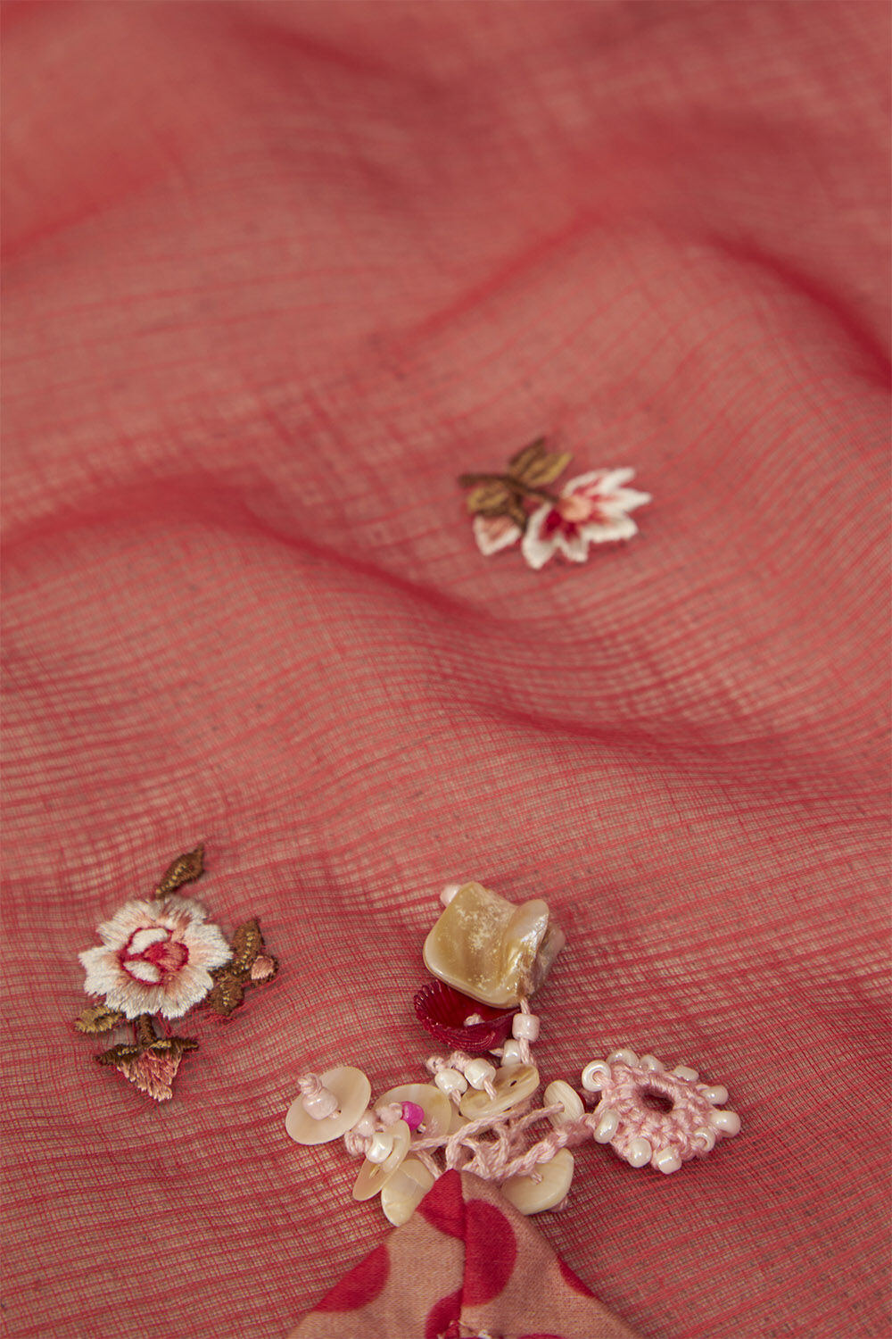 Red Pure Kota Embroidered Saree image number null