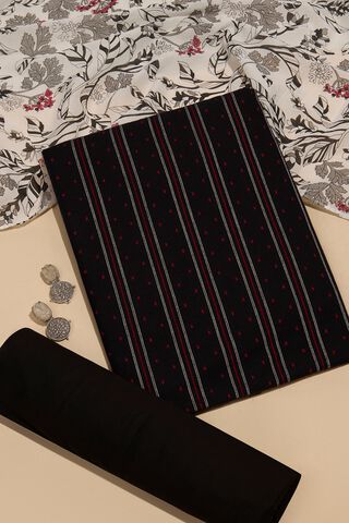 Black Woven Pure Cotton Unstitched Suit Set