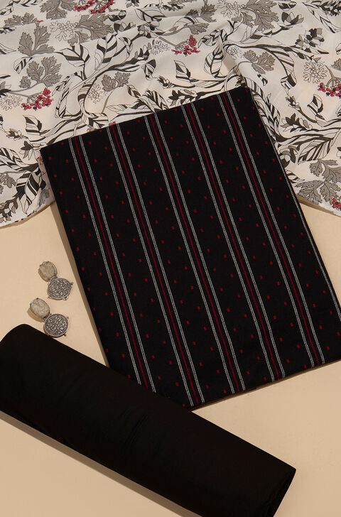 Black Woven Pure Cotton Unstitched Suit Set