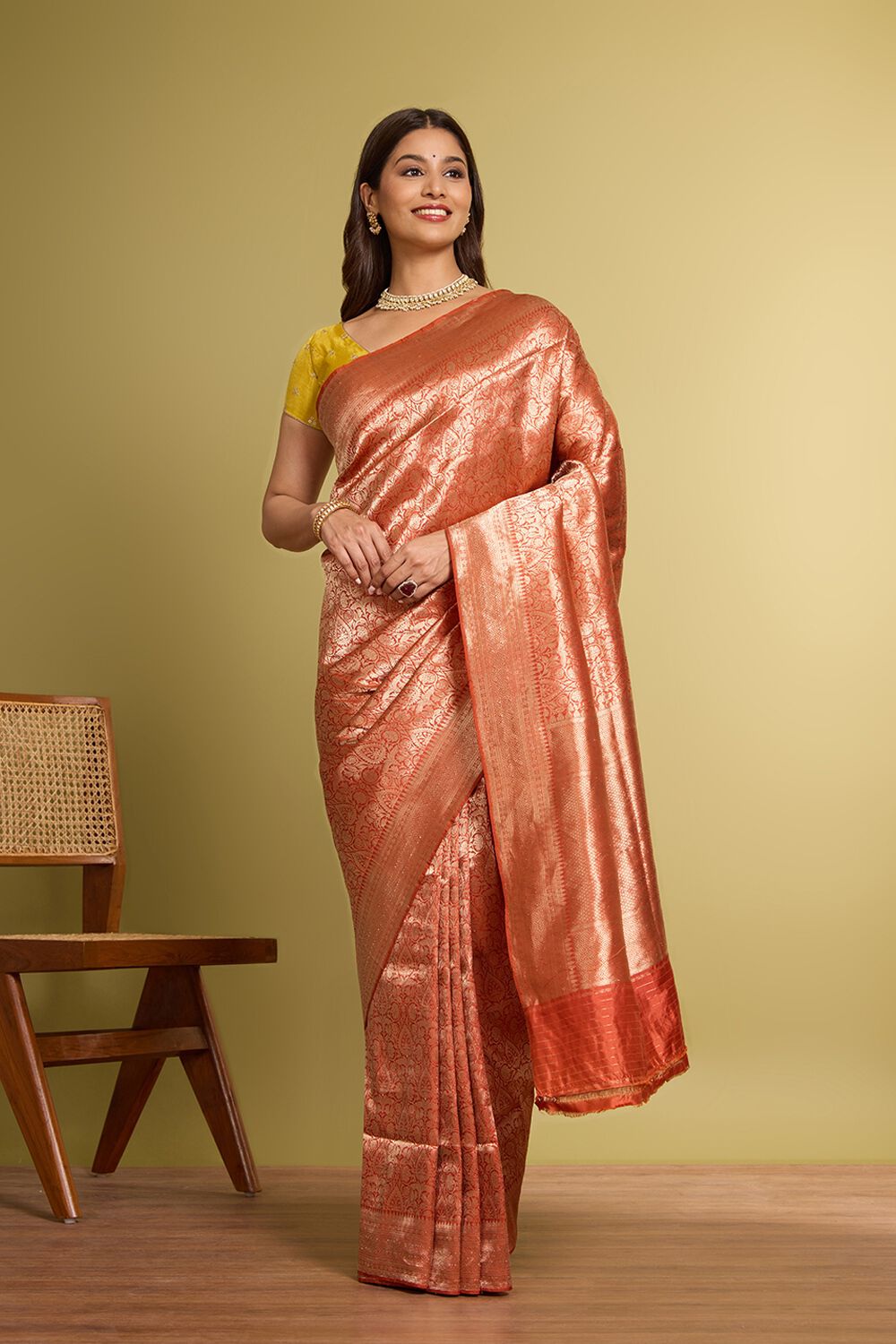 Orange Pure Silk Brocade Banarasi Saree image number null