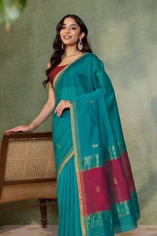 Green Woven Pure Silk Cotton Chanderi Saree image number