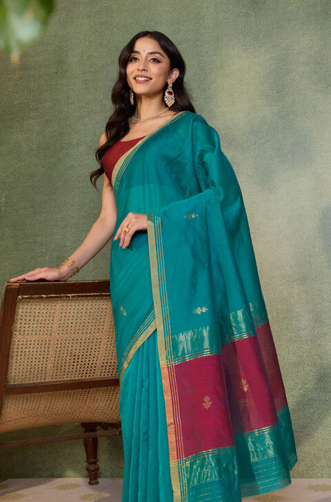 Green Woven Pure Silk Cotton Chanderi Saree