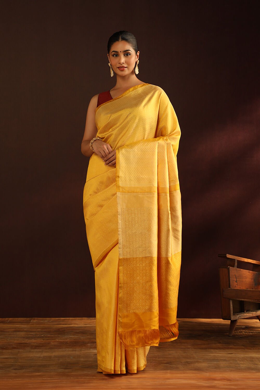 Yellow Woven Pure Silk Kanjivaram Saree image number null