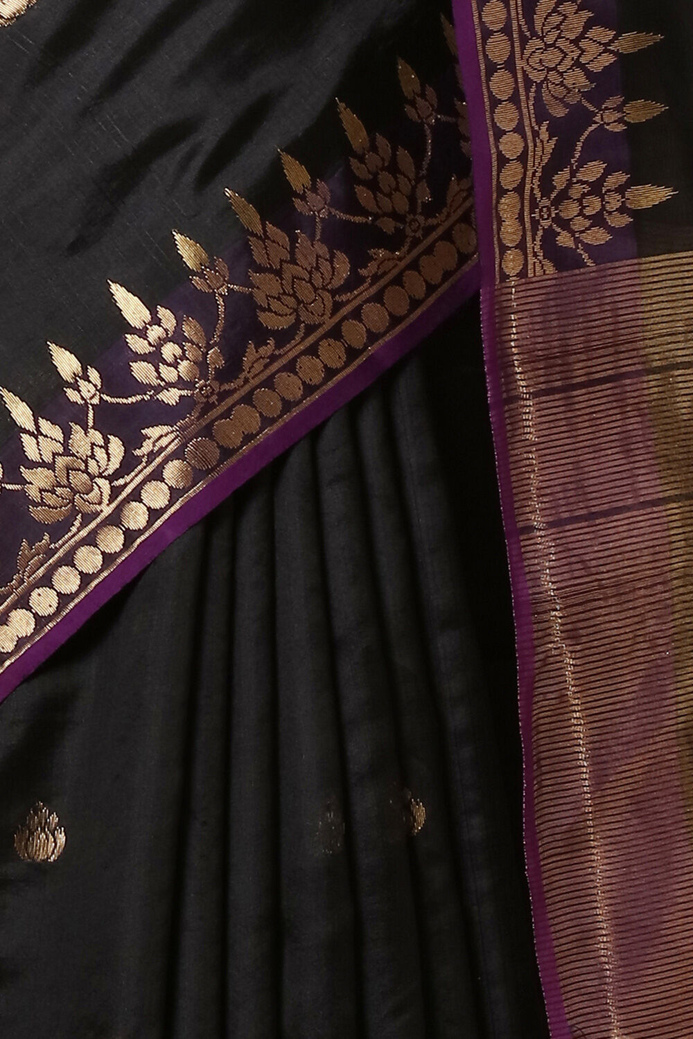 Black Pure Silk Chanderi Saree image number null