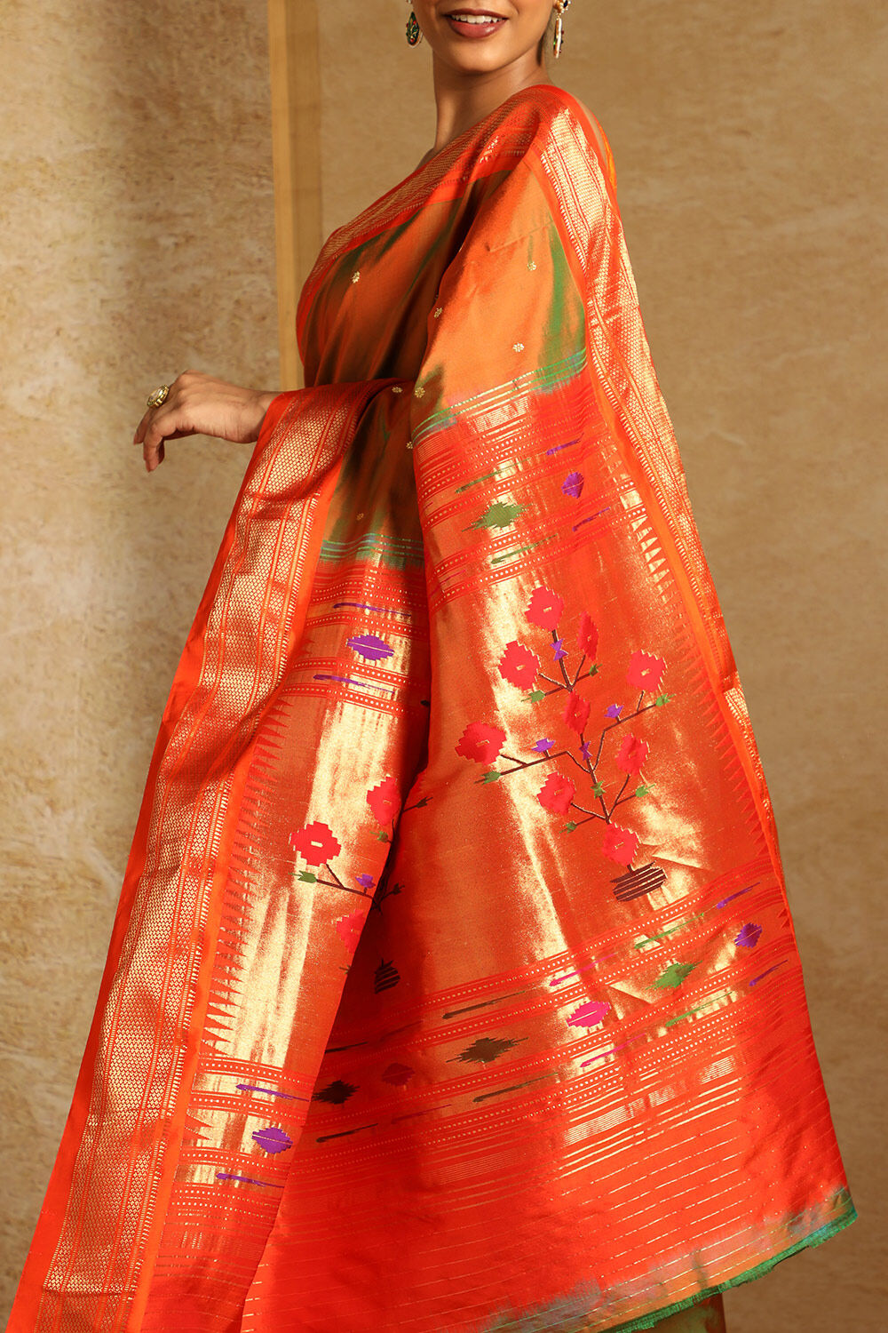 Orange Pure Silk Paithani Saree image number null