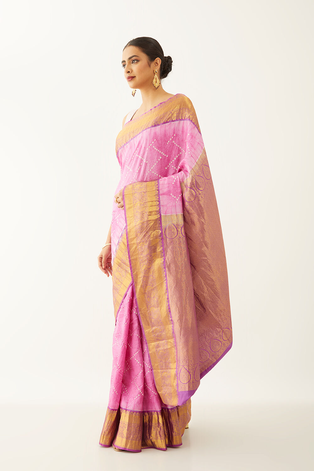 Light Pink Pure Silk Bandhani Saree image number null
