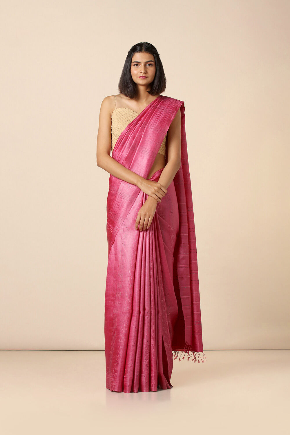 Pink Pure Tussar Woven Saree image number null