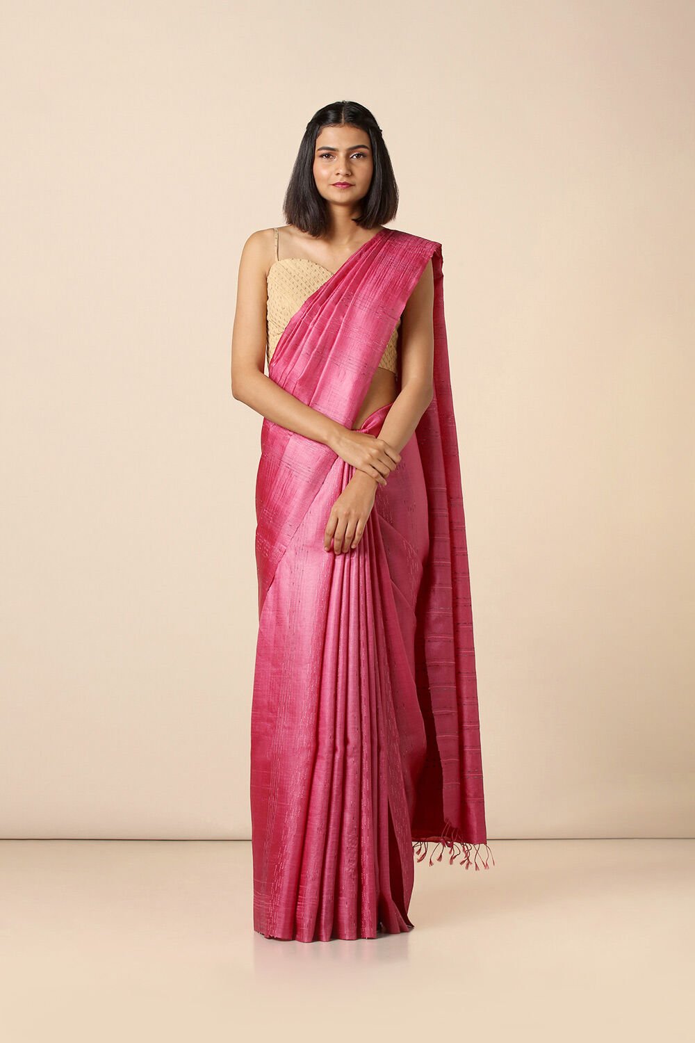Pink Pure Tussar Woven Saree image number null