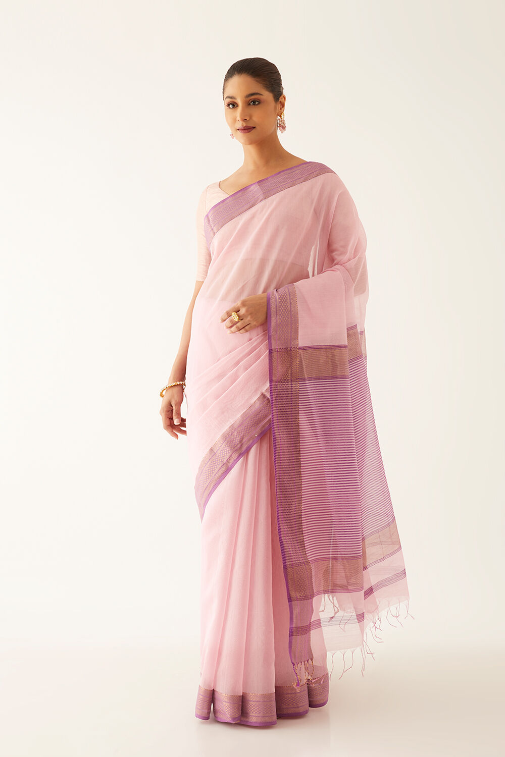 Light Pink Pure Silk Cotton Maheshwari Saree image number null