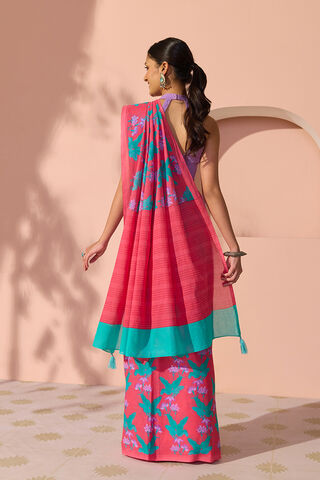 Dark Pink Bengal Screen Printed Pure Cotton Mulmul Saree thumbnail image number null