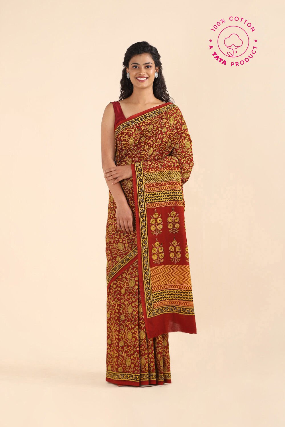 Yellow Pure Cotton Bagh Printed Saree image number null
