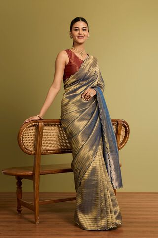 Blue Woven Viscose Tissue Saree