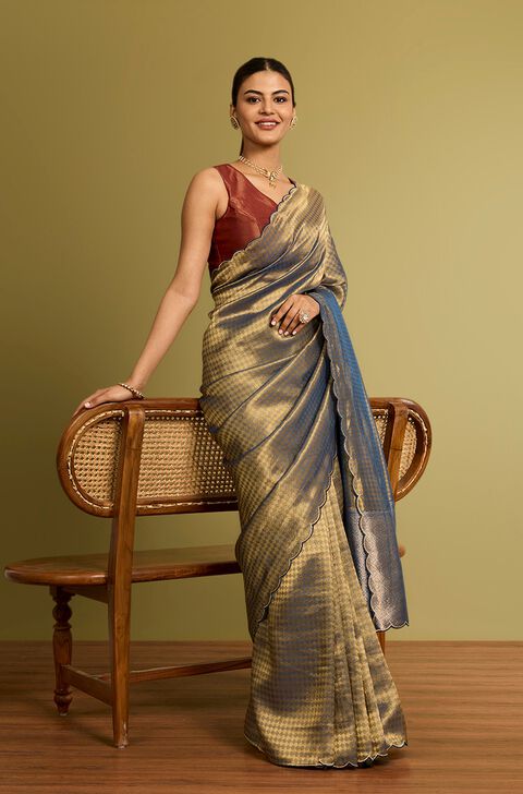 Blue Woven Viscose Tissue Saree