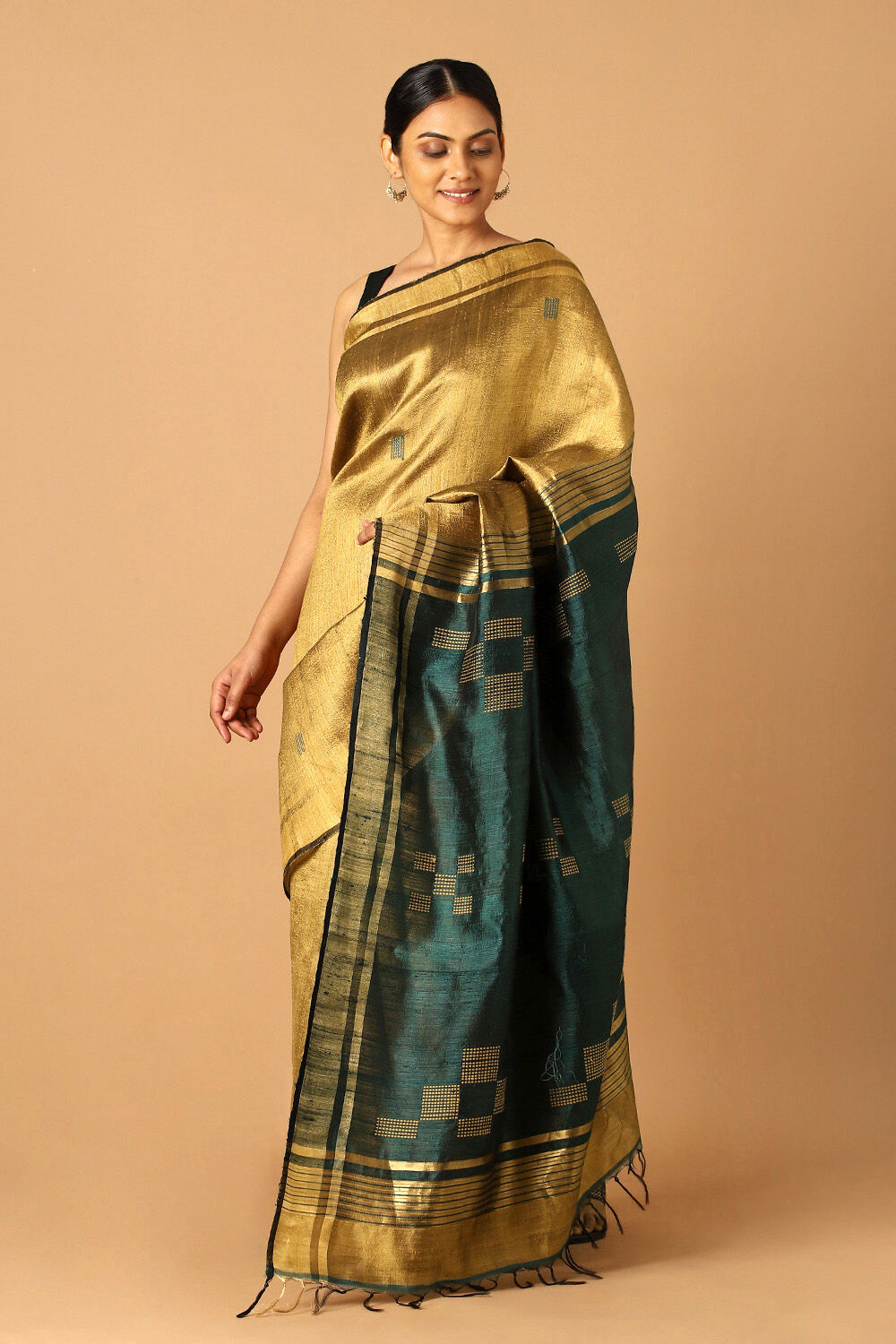 Gold Pure Tussar Silk Bhagalpuri Saree image number null