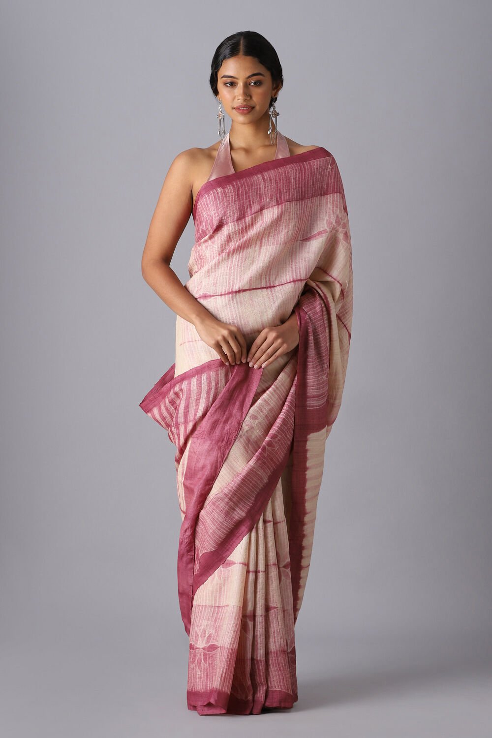Light Pure Pink Tussar Shibori Saree image number null