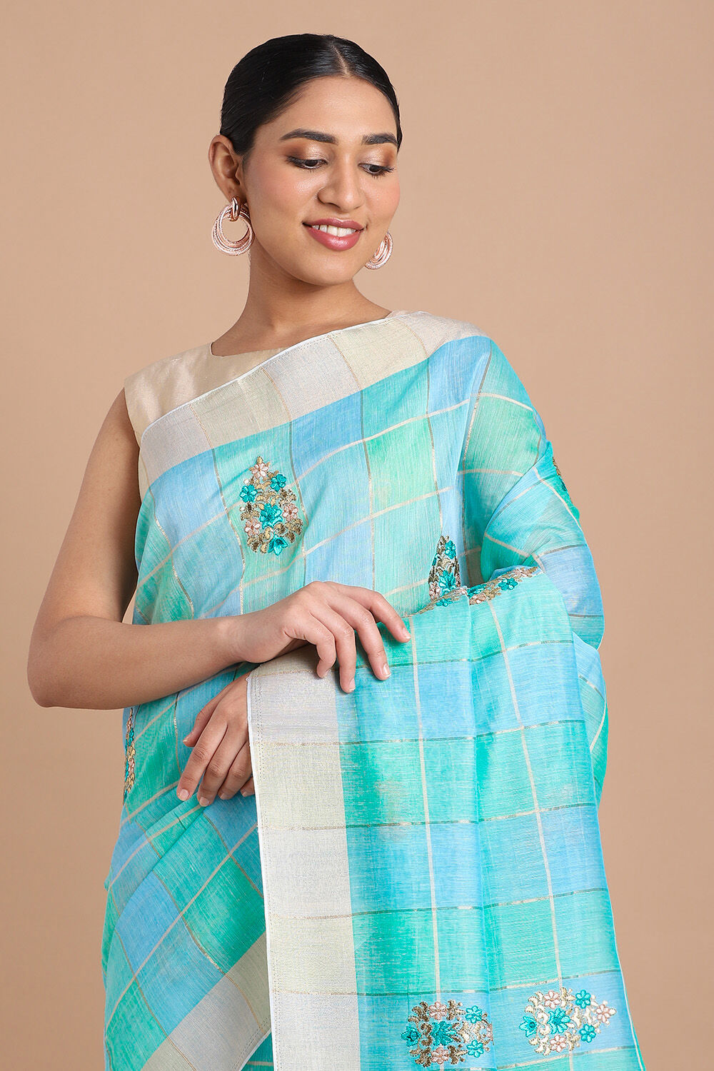 Blue Pure Embroidered Saree image number null