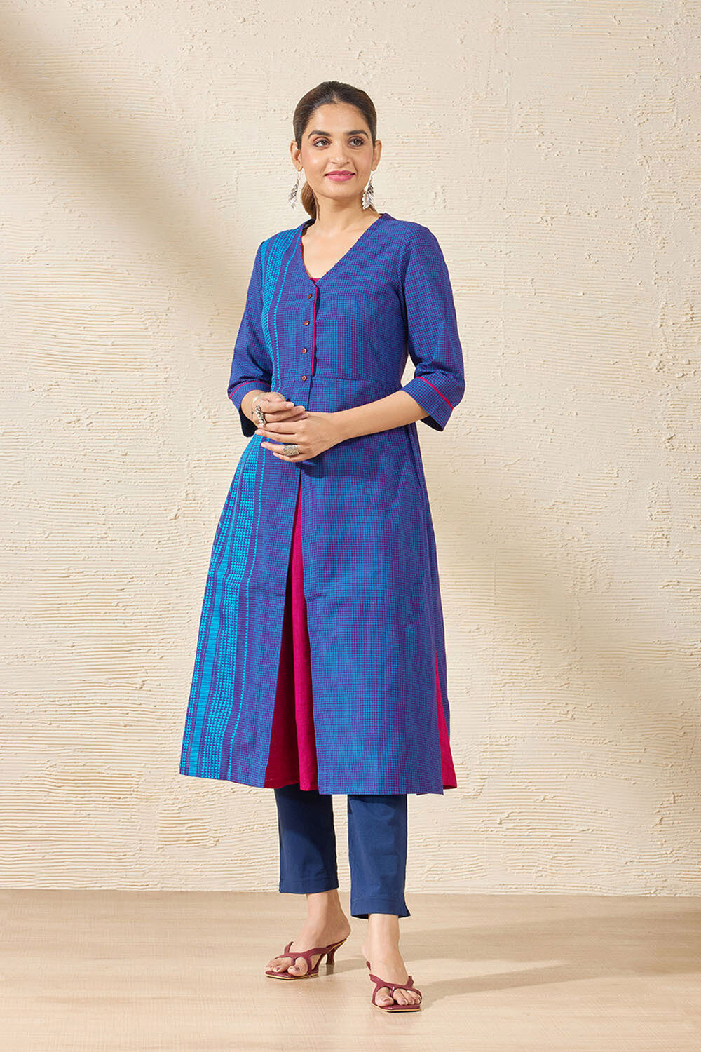 Blue Pure Cotton Woven Kurta Set image number null