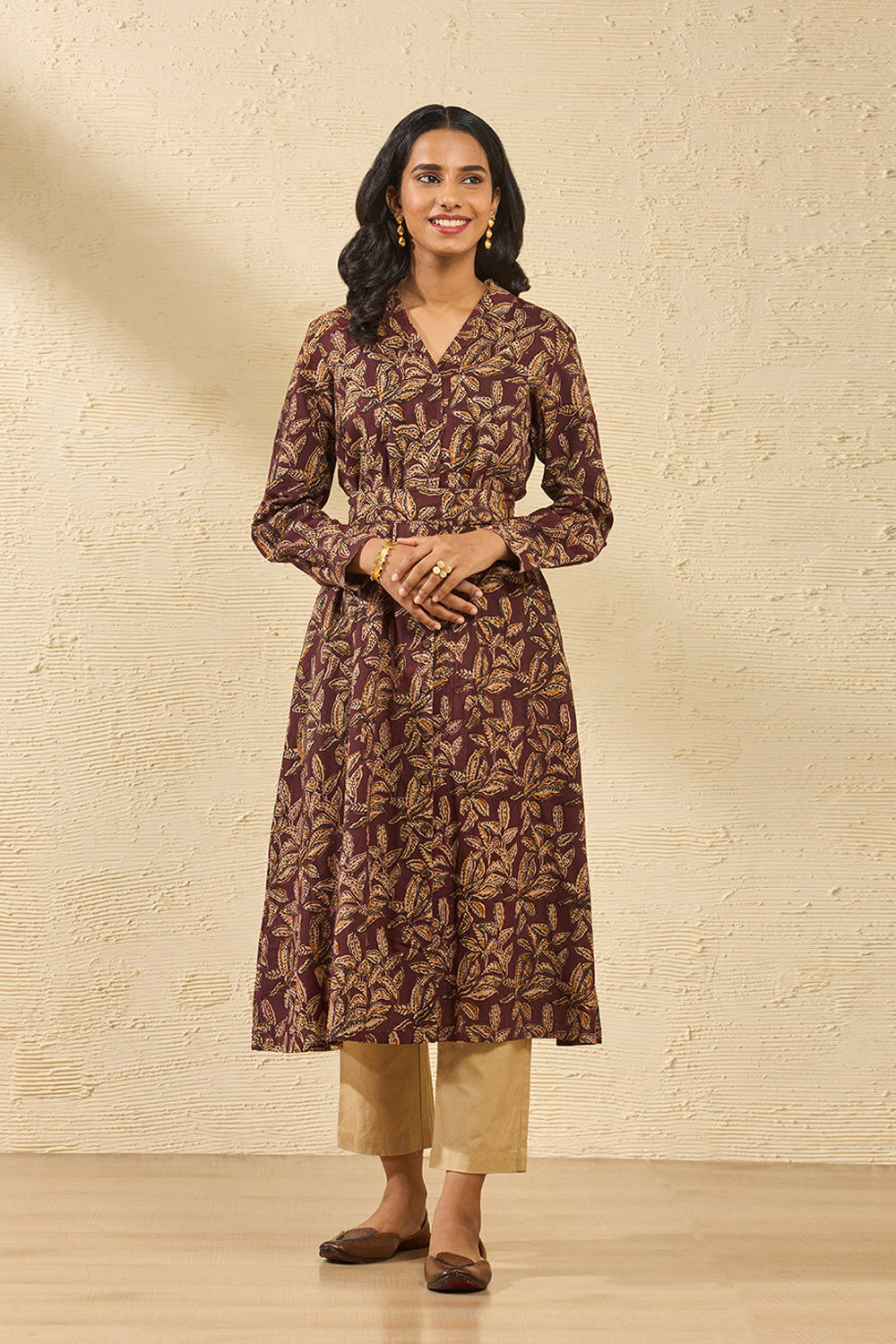 Dark Red Printed Kalamkari Pure Cotton Kurta image number null