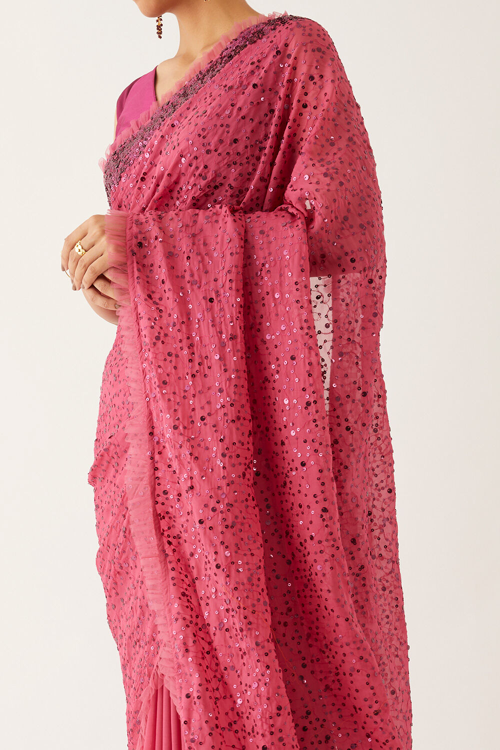 Pink  Organza Viscose Embroidered Saree image number null