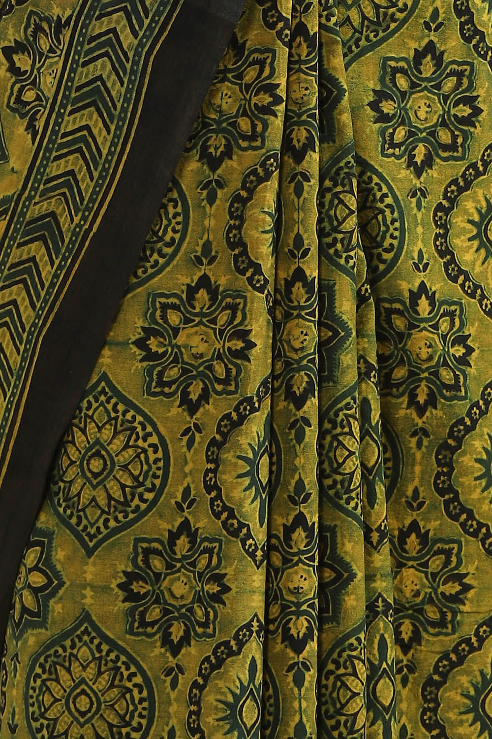 Green Pure Cotton Ajrakh Printed Saree image number null