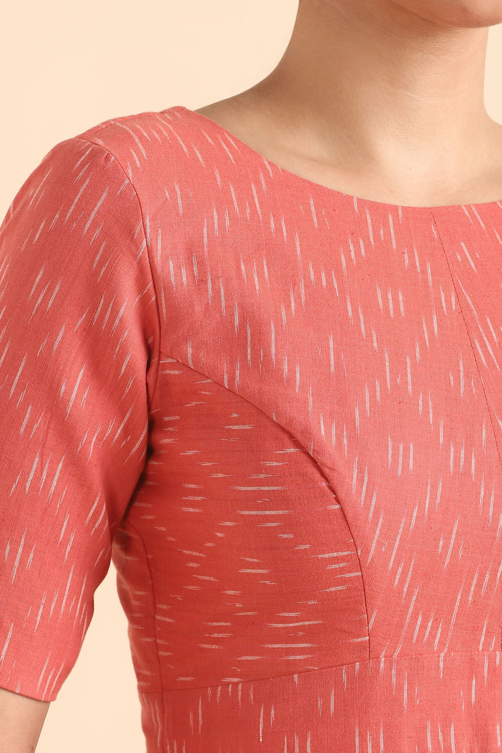 Light Orange Ikat Woven Poly Cotton Blouse image number null