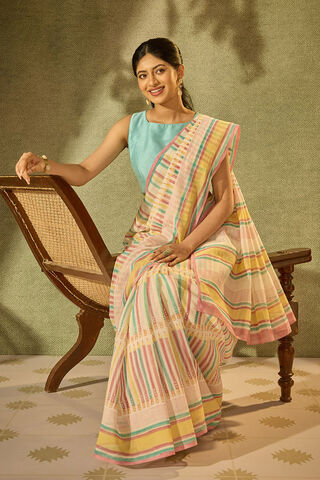 Off White Rajasthan Pure Silk Cotton Printed Sanganeri Saree thumbnail image number null