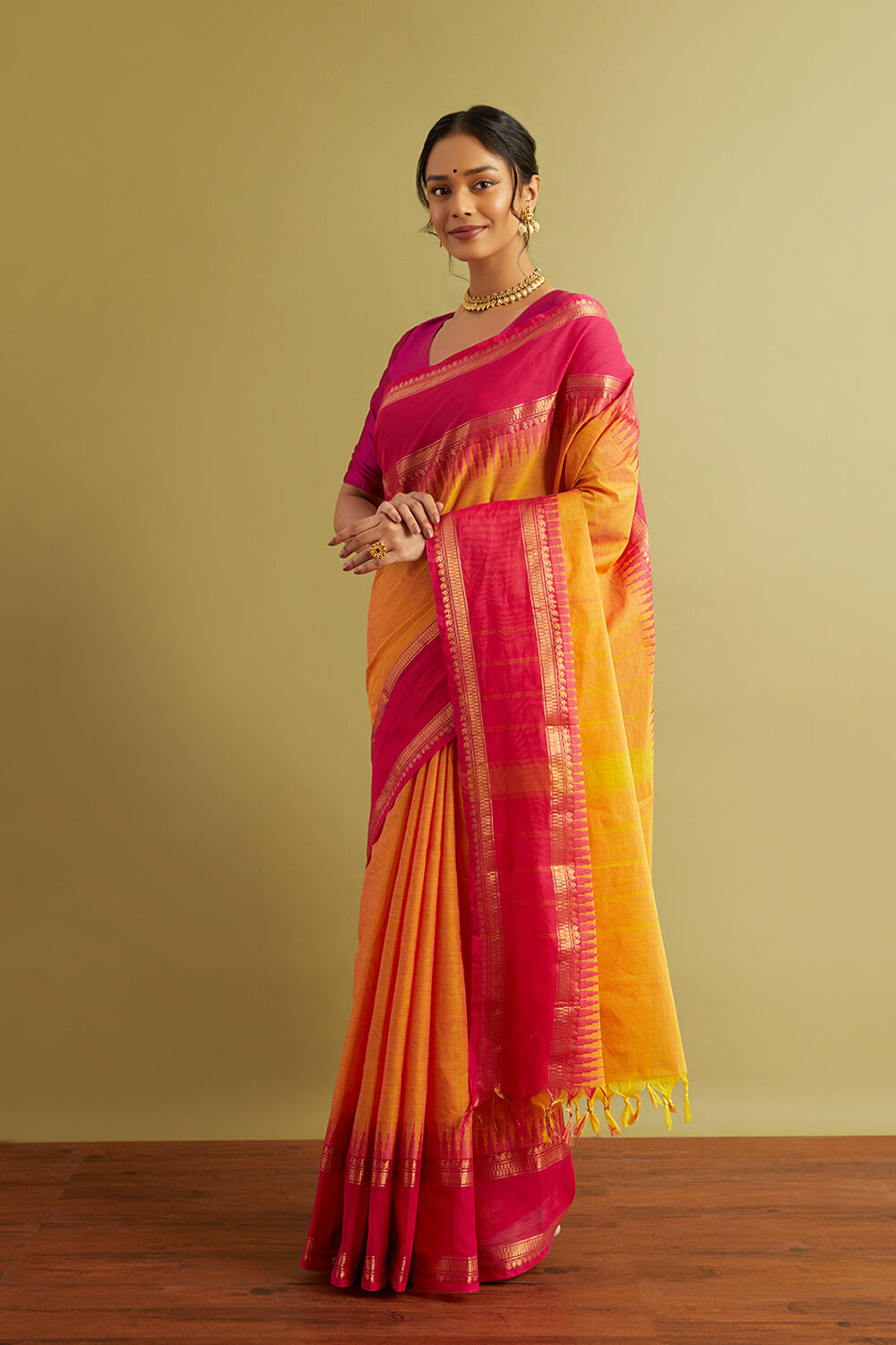 Orange Woven Pure South Cotton Saree image number null