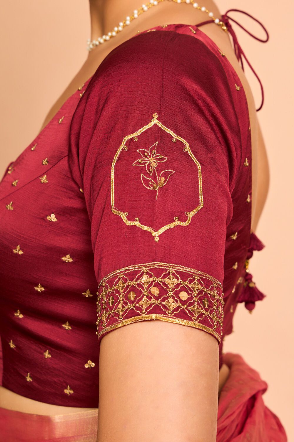 Dark Red Viscose Embroidered Blouse image number null