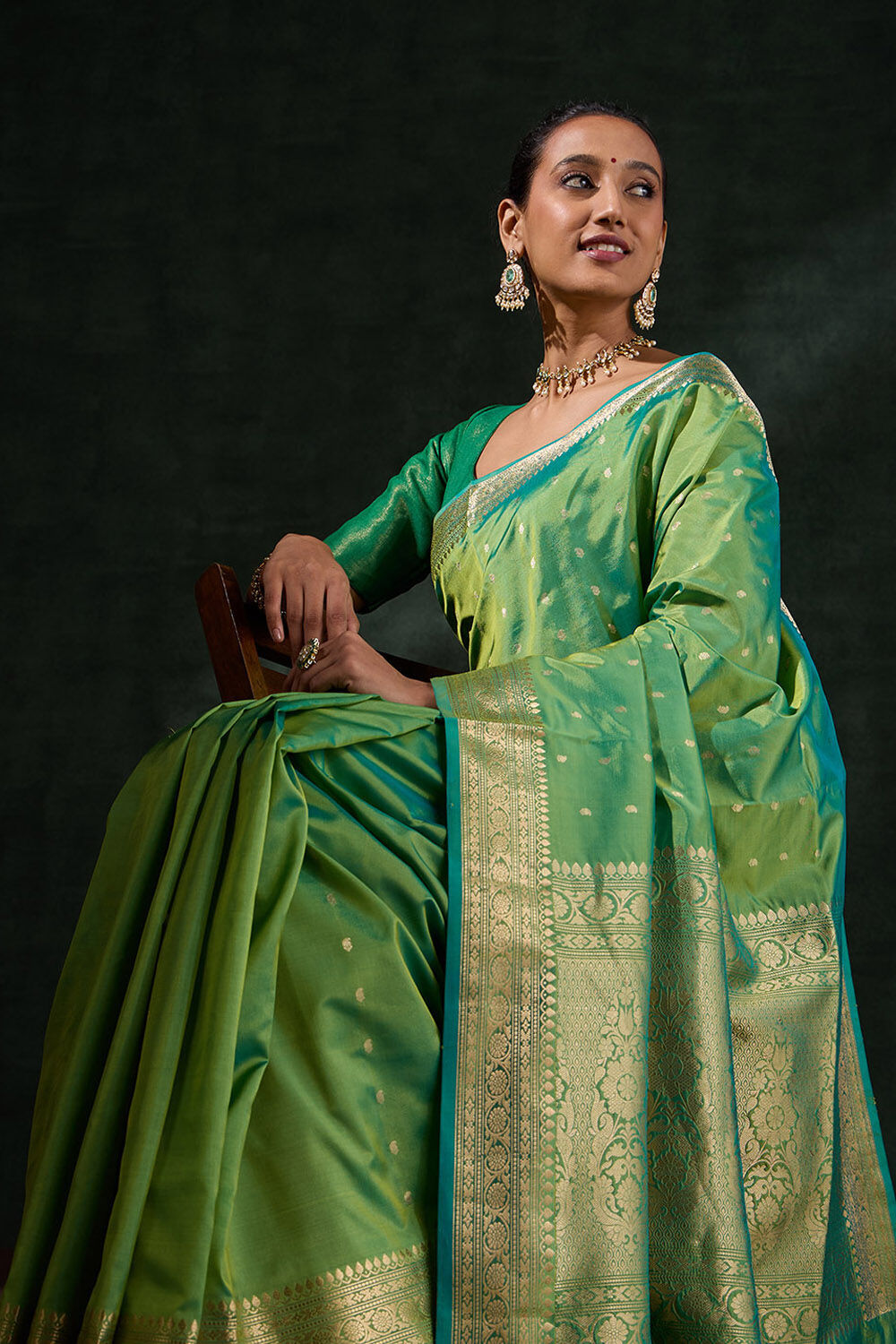 Green Silk Viscose Cutwork Saree image number null