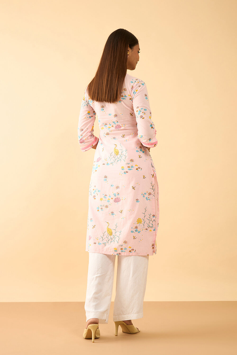 Light Pink Screen Printed Pure Cotton Kurta image number null