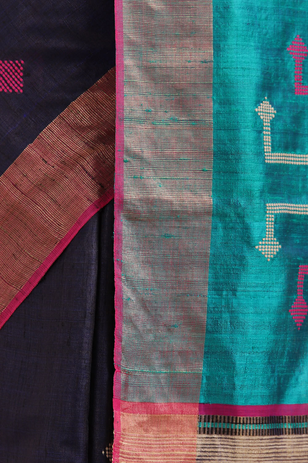 Dark Blue Pure Tussar Silk Bhagalpuri Saree image number null