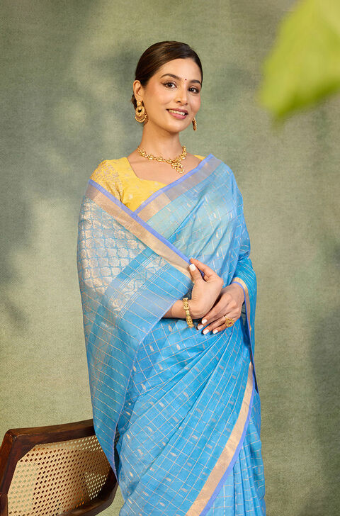 Light Blue Woven Pure Silk Cotton Saree