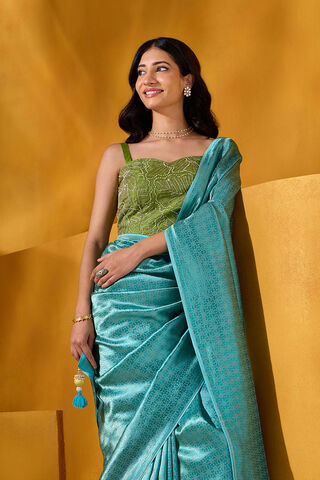 Blue Woven Viscose Saree image number