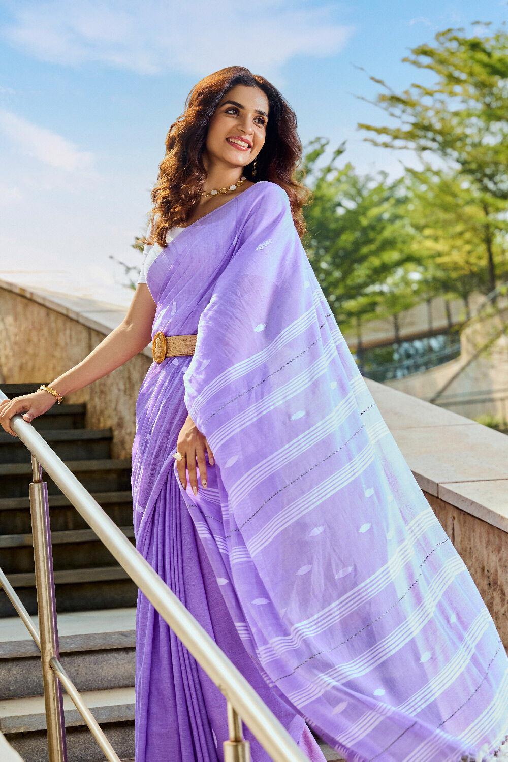 Light Violet Bengal Pure Cotton Jamdani Saree image number null