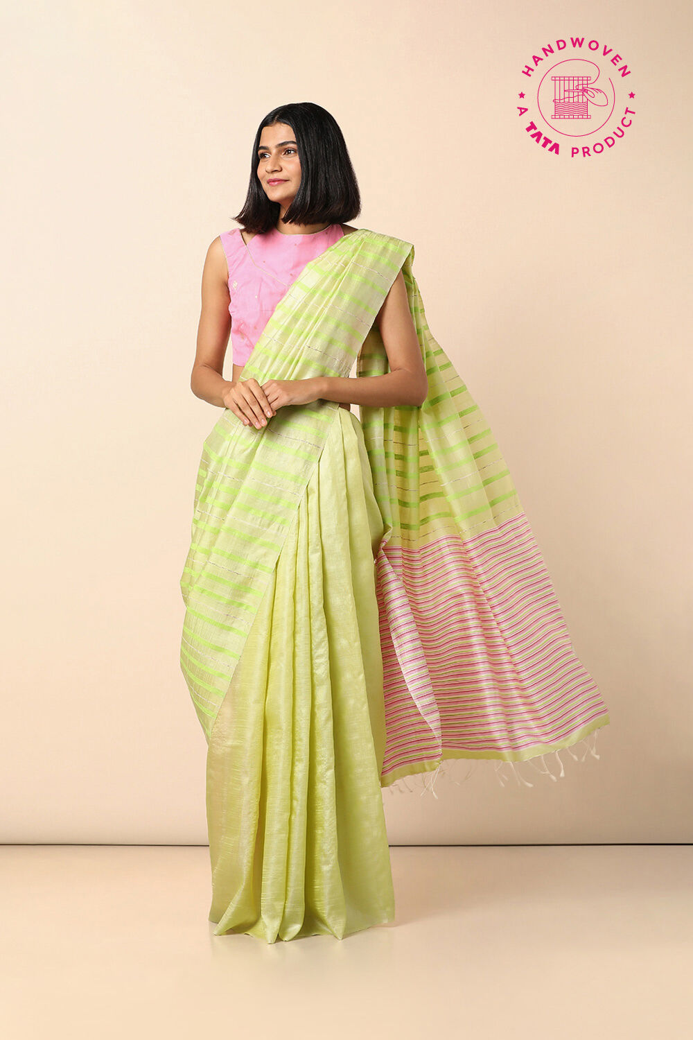 Light Green Pure Tussar Silk Woven Saree image number null