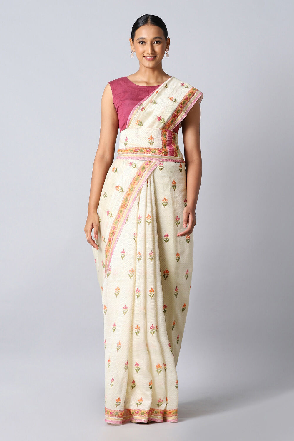 Off White Pure Silk Cotton Printed Saree image number null