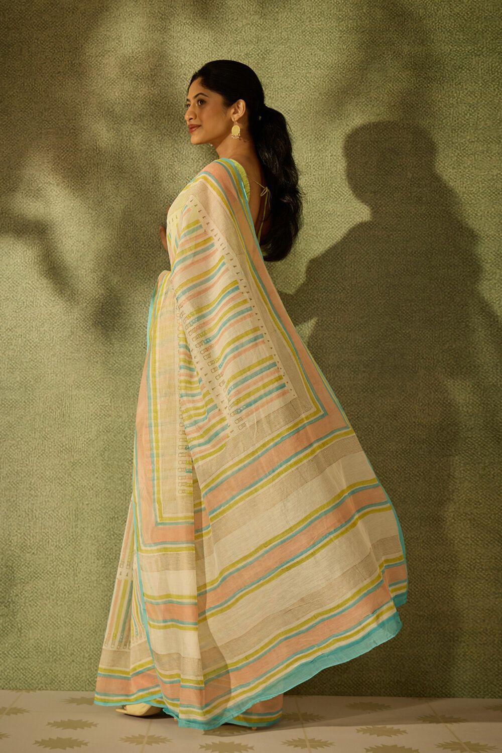 Off White Rajasthan Pure Silk Cotton Printed Sanganeri Saree image number null