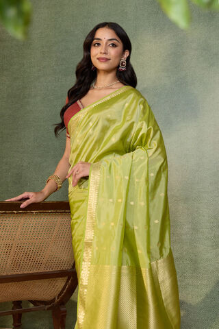 Light Green Silk Viscose Cutwork Banarasi Inspired Design Saree image number