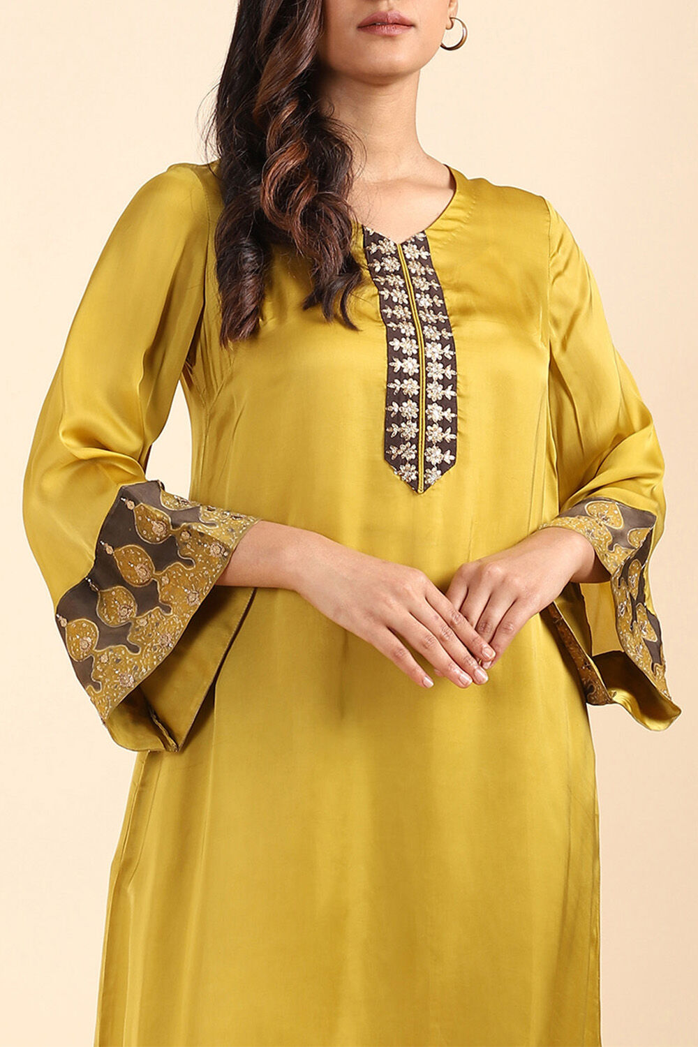 Yellow Viscose Embroidered Kurta Set image number null