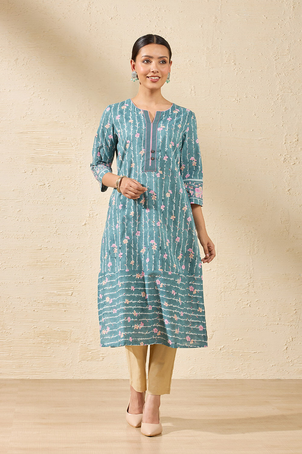 Dark Green Sanganeri Block Printed Pure Cotton Kurta image number null