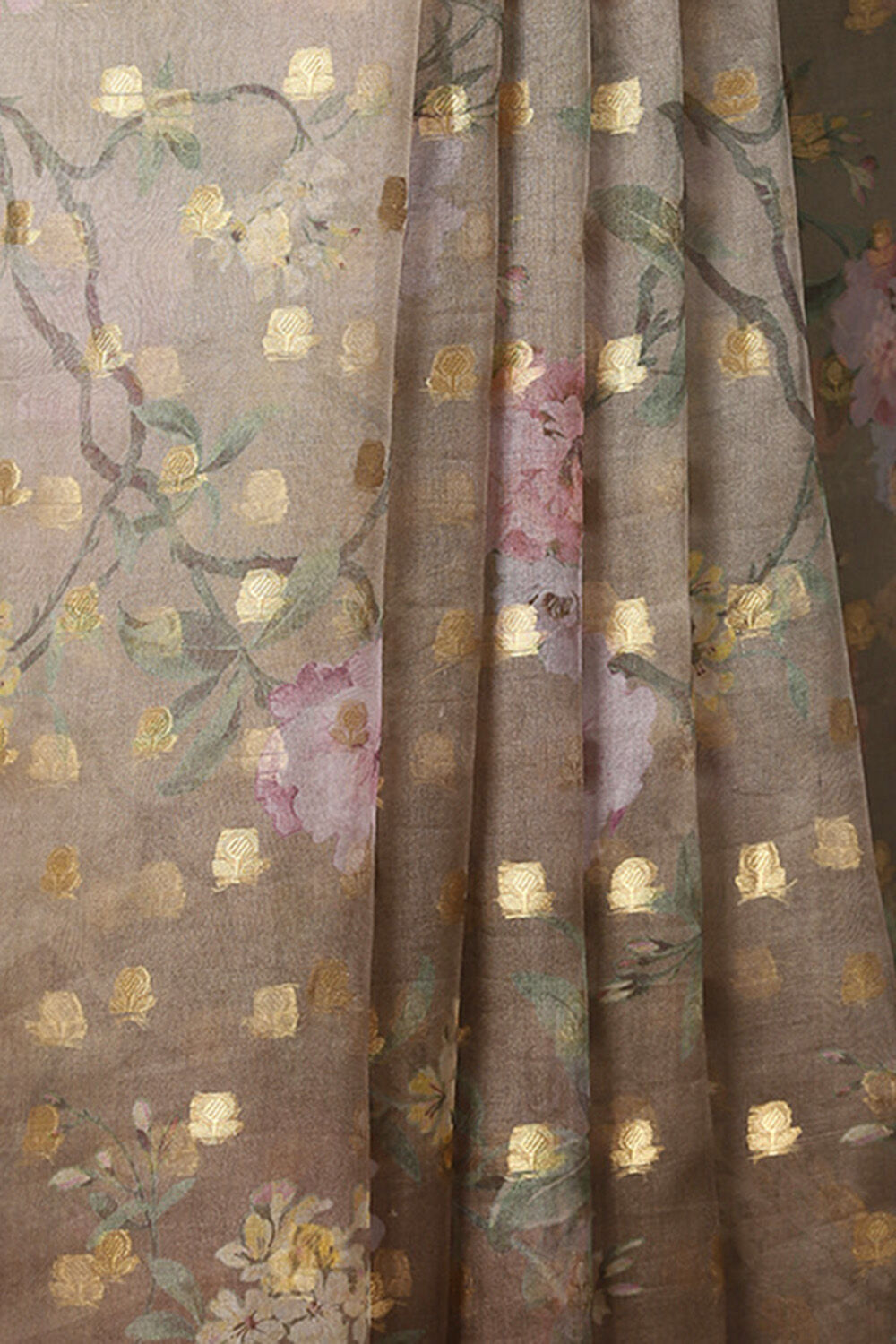 Brown Pure Organza Digital Printed Saree image number null