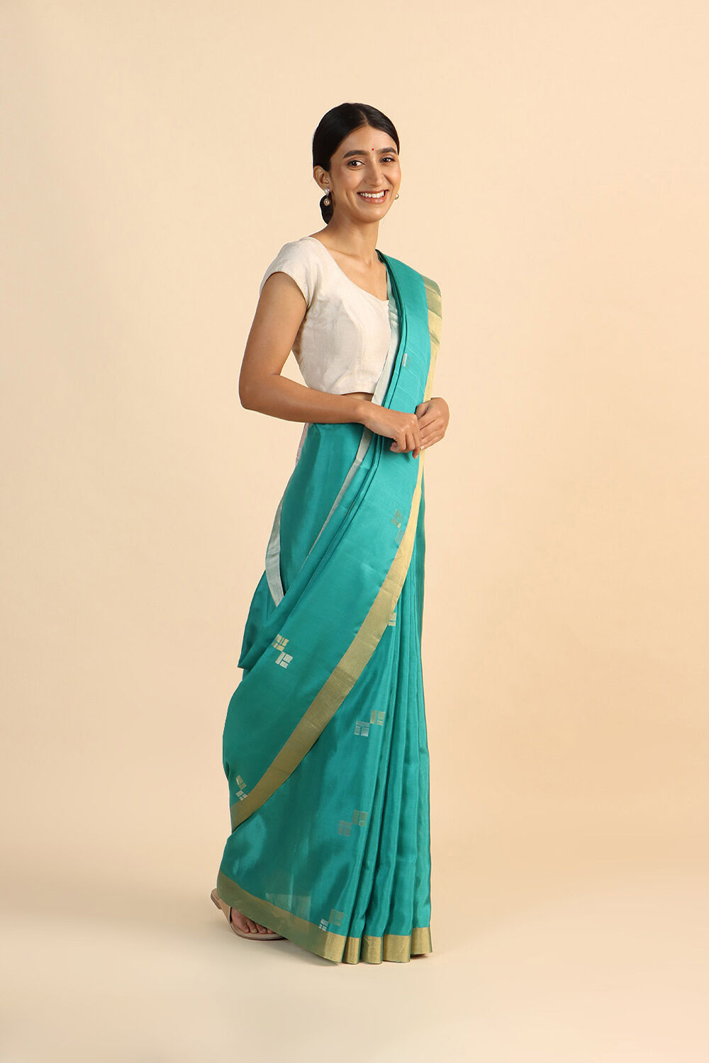 Blue Pure Silk Tencel South Saree image number null