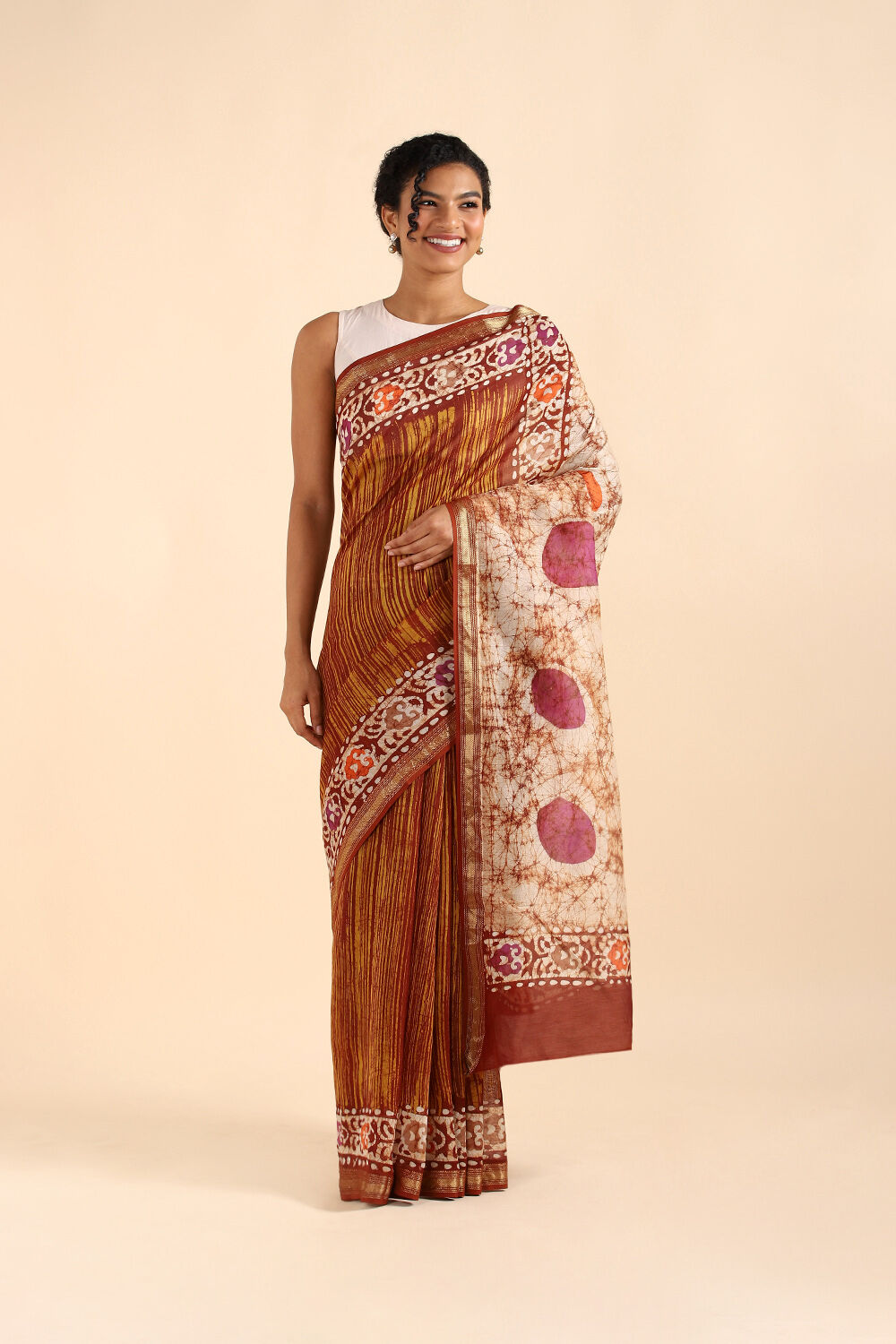 Yellow Pure Silk Cotton Batik Saree image number null