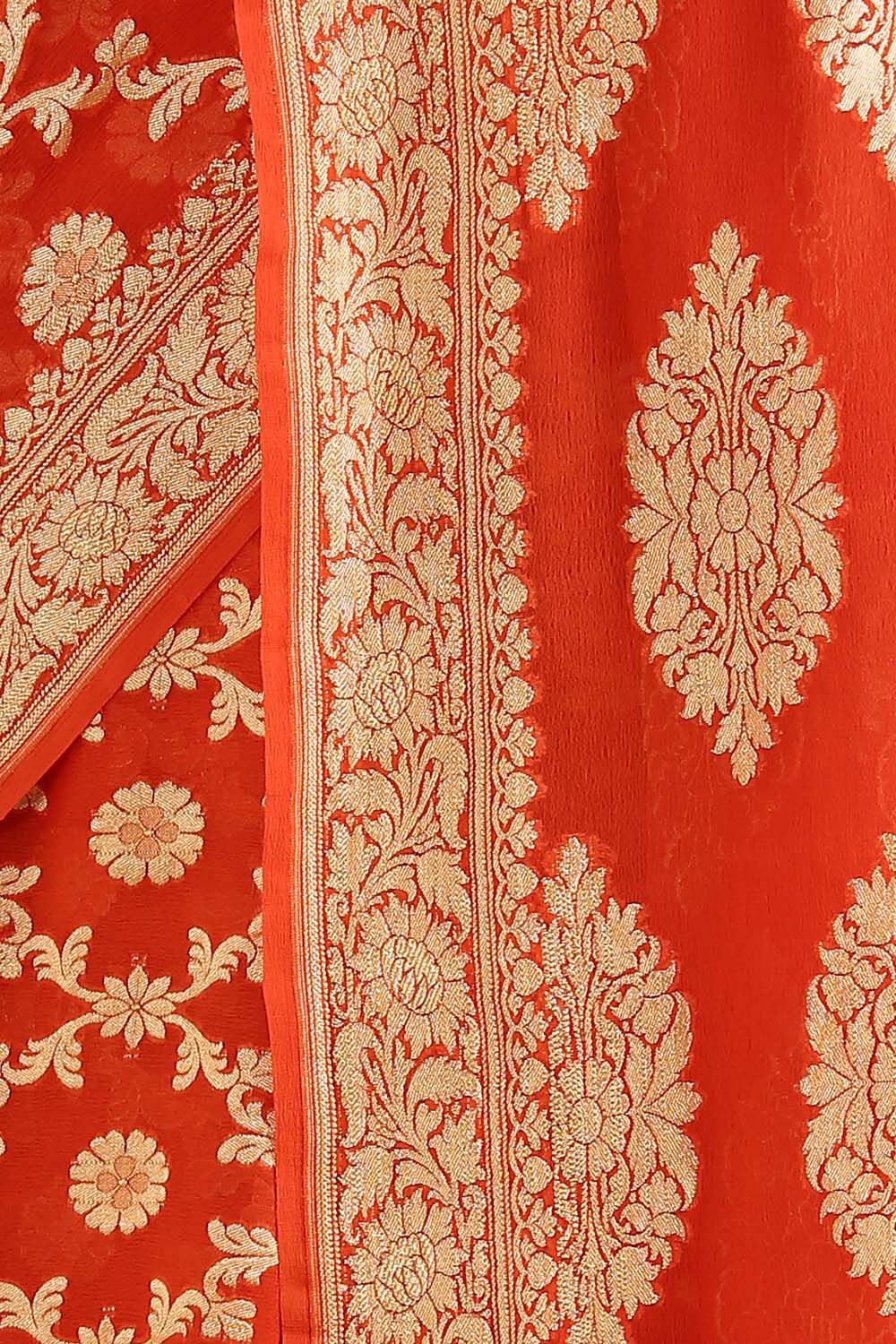 Dark Orange Pure Georgette Banarasi Saree image number null